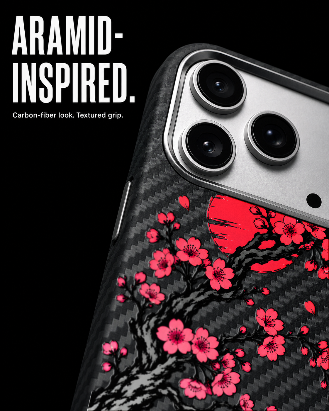 SAKURA SUN: Japanese cherry blossom artwork on the Carbon case for iPhone 17 Pro, view 4