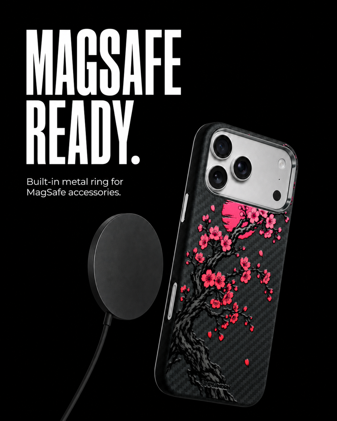 SAKURA SUN: Japanese cherry blossom artwork on the Carbon case for iPhone 17 Pro, view 5