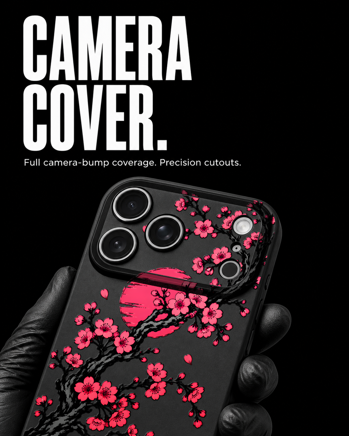 SAKURA SUN: Japanese cherry blossom artwork on the black Slim case for iPhone 17 Pro Max, view 4