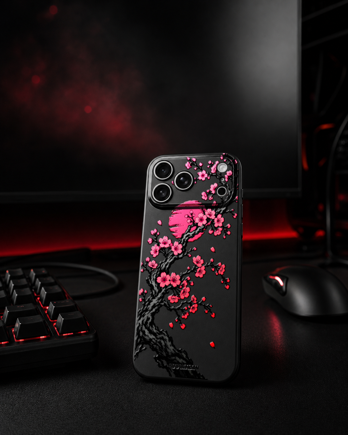 SAKURA SUN: Japanese cherry blossom artwork on the black Slim case for iPhone 17 Pro Max, view 7