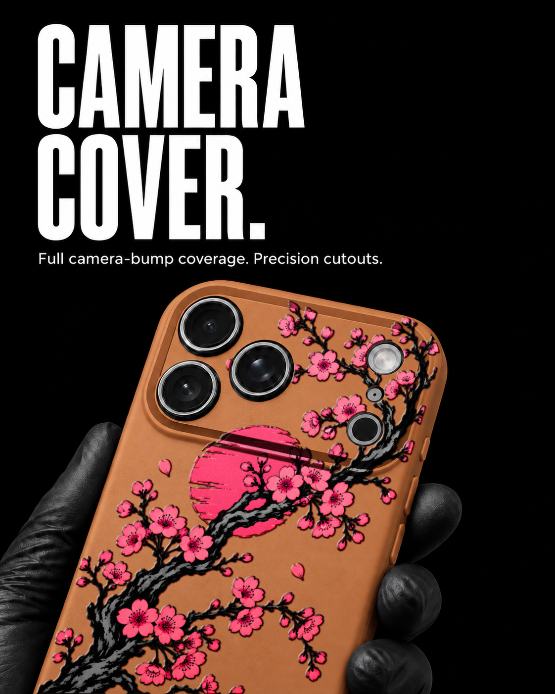 SAKURA SUN: Japanese cherry blossom artwork on the orange Slim case for iPhone 17 Pro Max, view 4