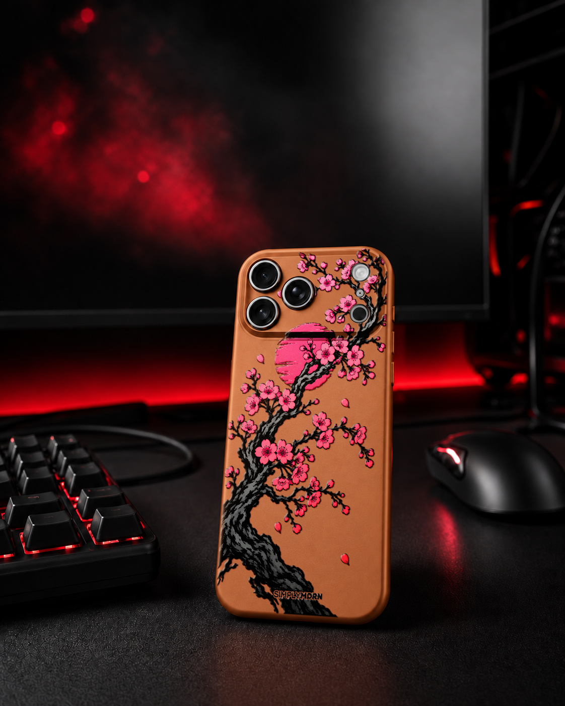 SAKURA SUN: Japanese cherry blossom artwork on the orange Slim case for iPhone 17 Pro Max, view 7