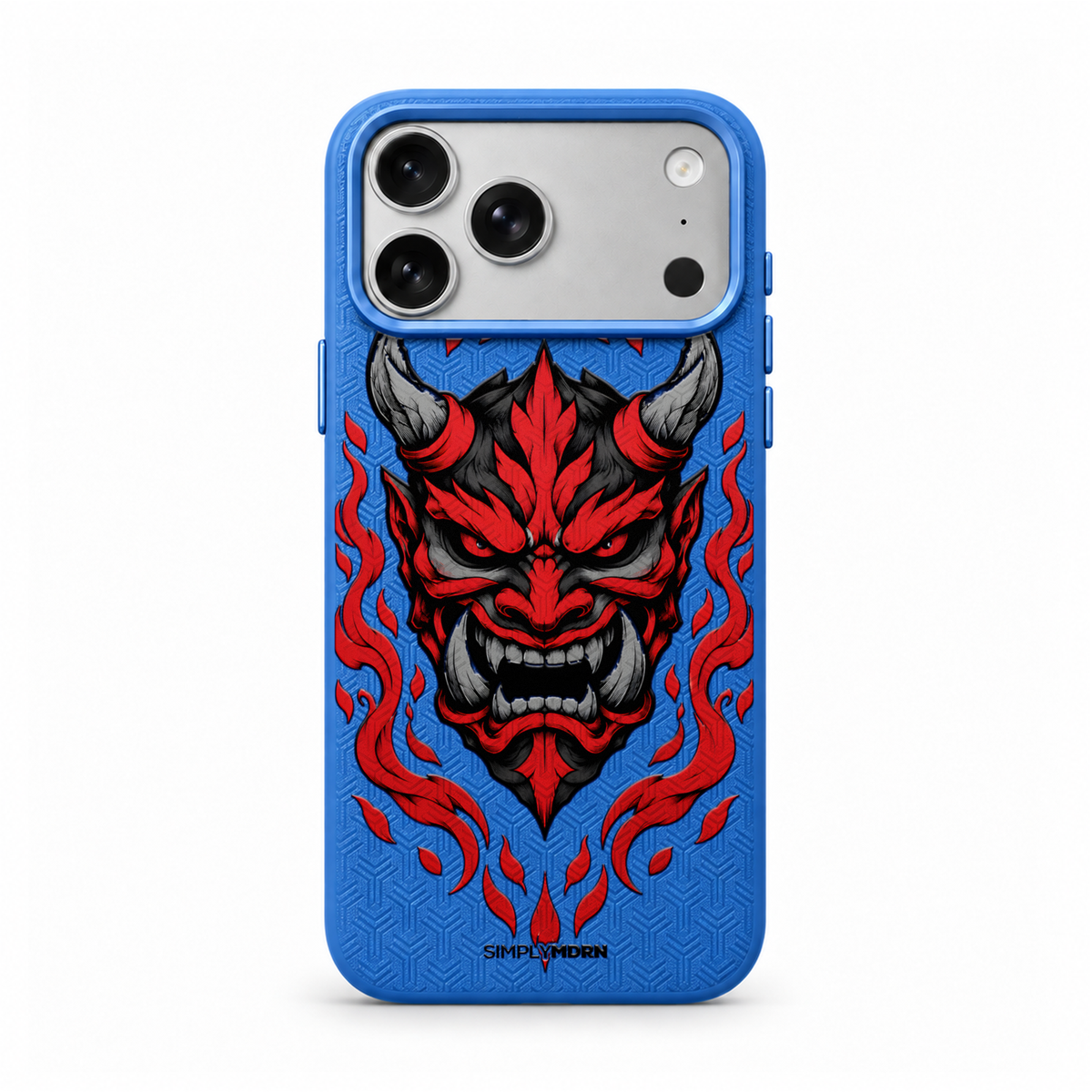 CINDER MAW LeatherX case in Blue, representative iPhone Pro-style template, view 1