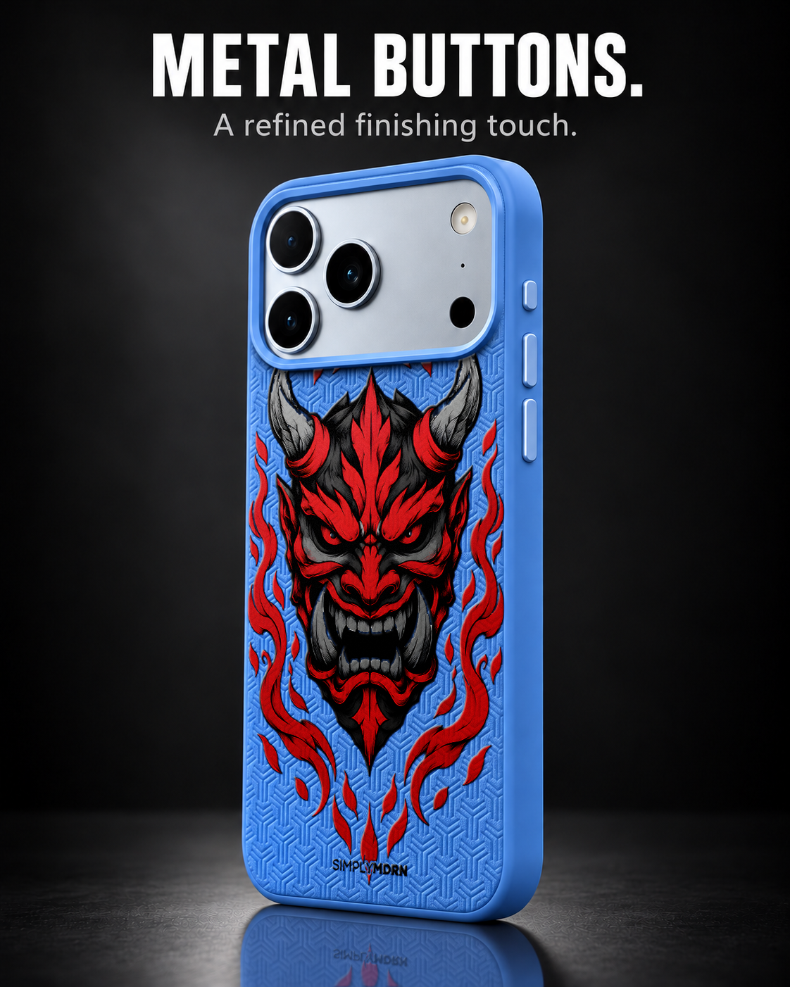 CINDER MAW LeatherX case in Blue, representative iPhone Pro-style template, view 2