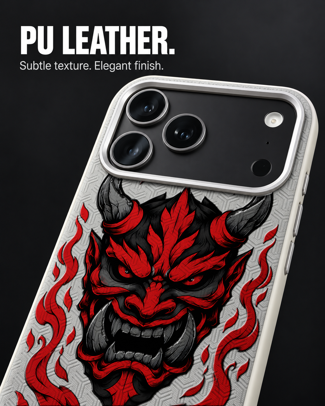 CINDER MAW LeatherX case in Light Gray, representative iPhone Pro-style template, view 3