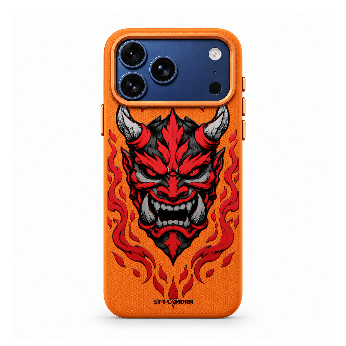 CINDER MAW LeatherX case in Orange, representative iPhone Pro-style template, view 1