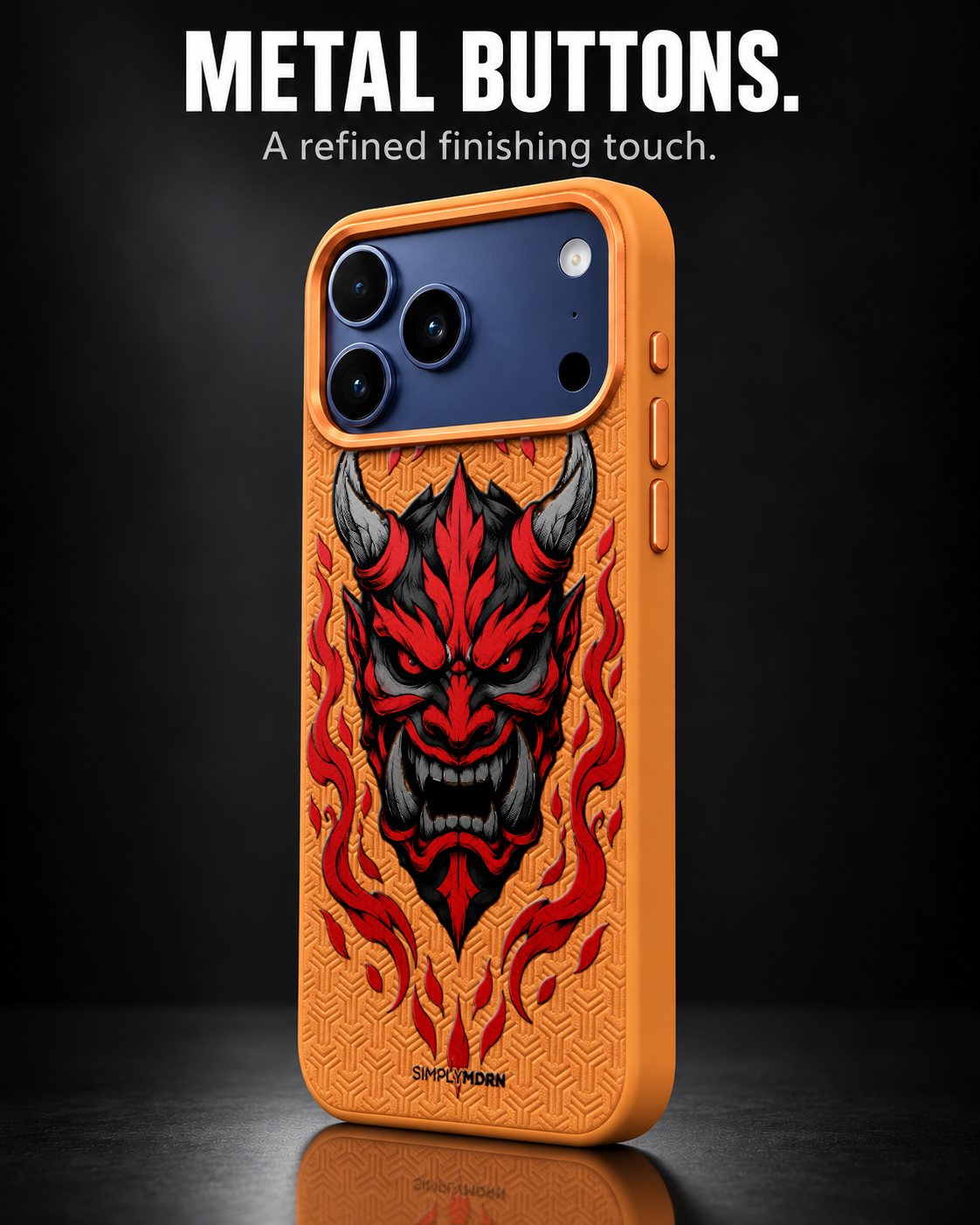 CINDER MAW LeatherX case in Orange, representative iPhone Pro-style template, view 2