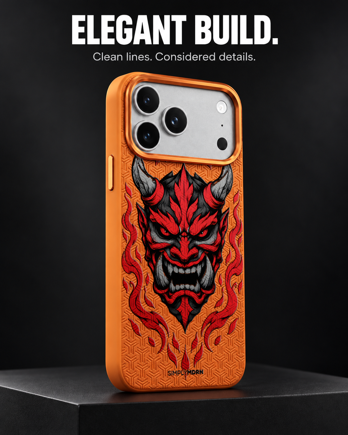 CINDER MAW LeatherX case in Orange, representative iPhone Pro-style template, view 4