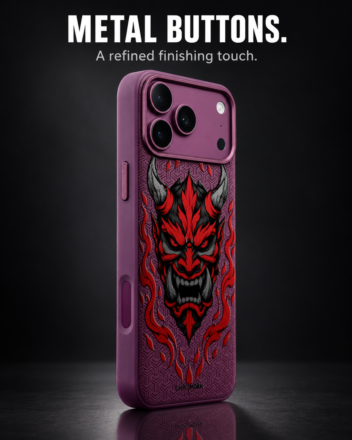 CINDER MAW LeatherX case in Plum, representative iPhone Pro-style template, view 2