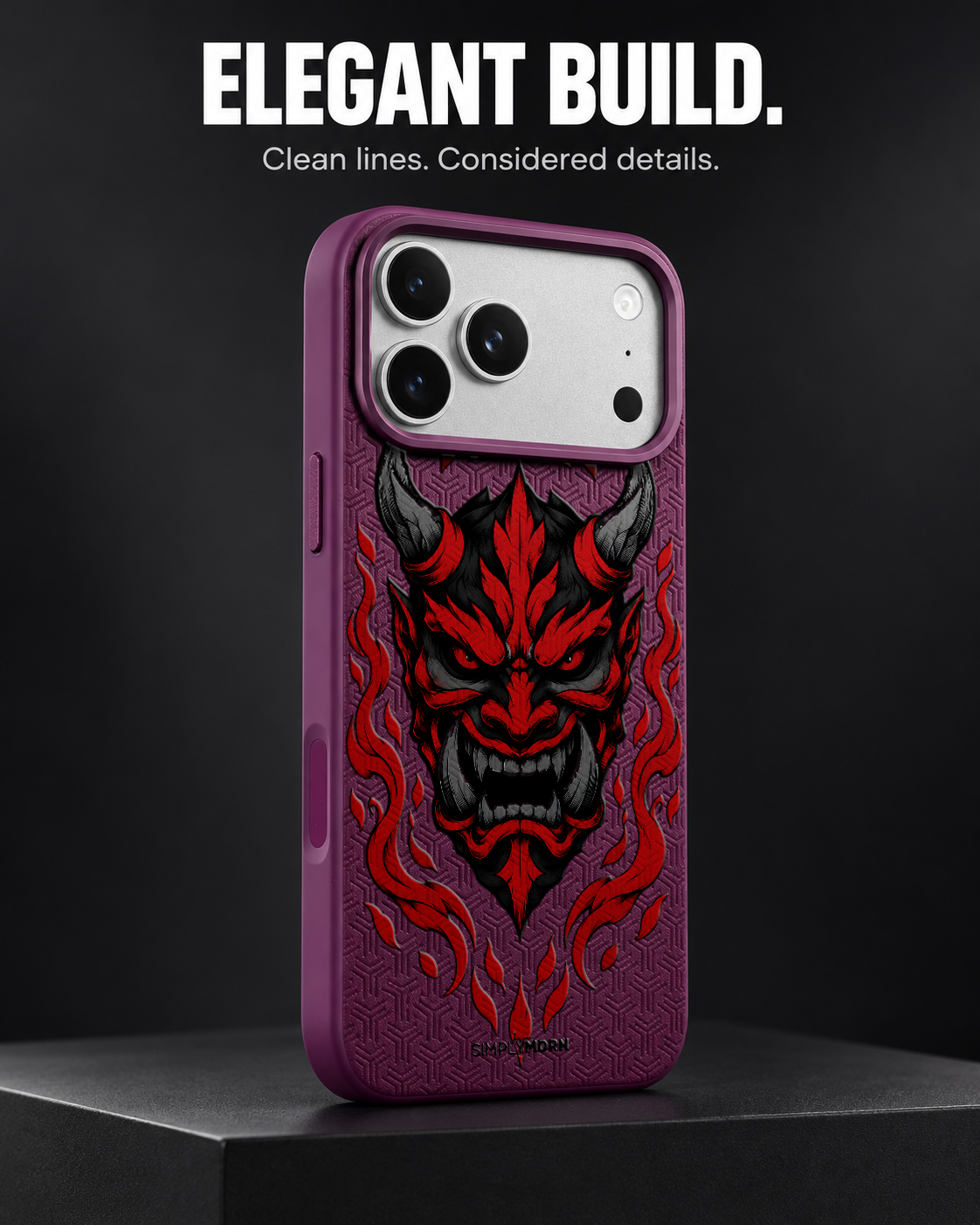 CINDER MAW LeatherX case in Plum, representative iPhone Pro-style template, view 4