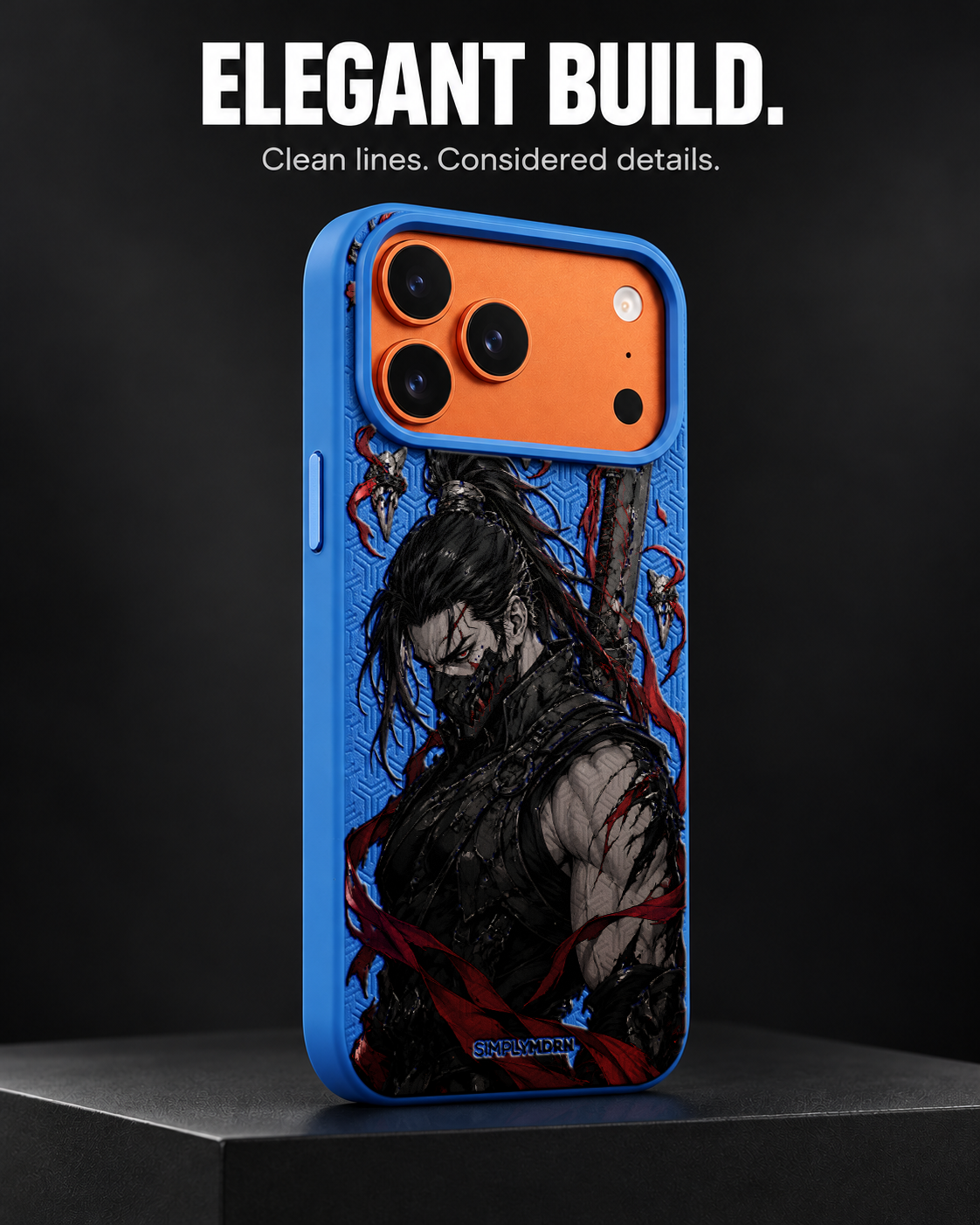 IRON WRAITH LeatherX case in Blue, representative iPhone Pro-style template, view 4