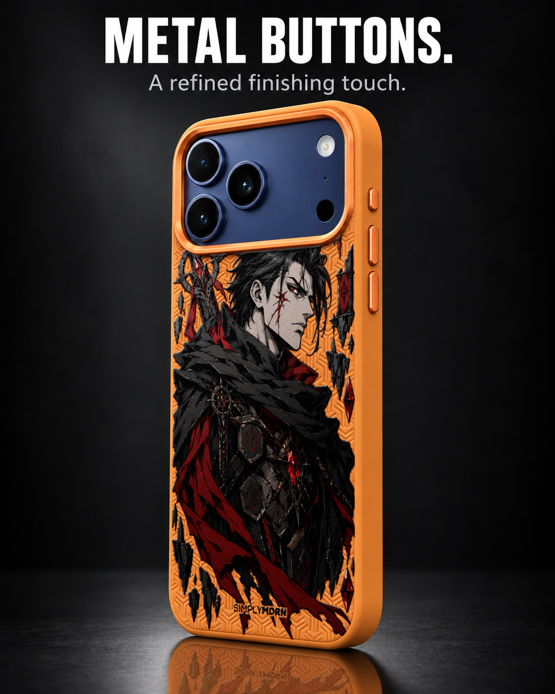 HEXBOUND LeatherX case in Orange, representative iPhone Pro-style template, view 2