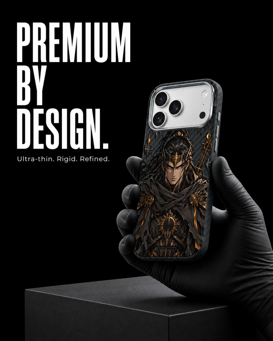 SUNLESS CROWN original anime-inspired artwork on Carbon S1 Black case, pictured on iPhone 17 Pro - view 7