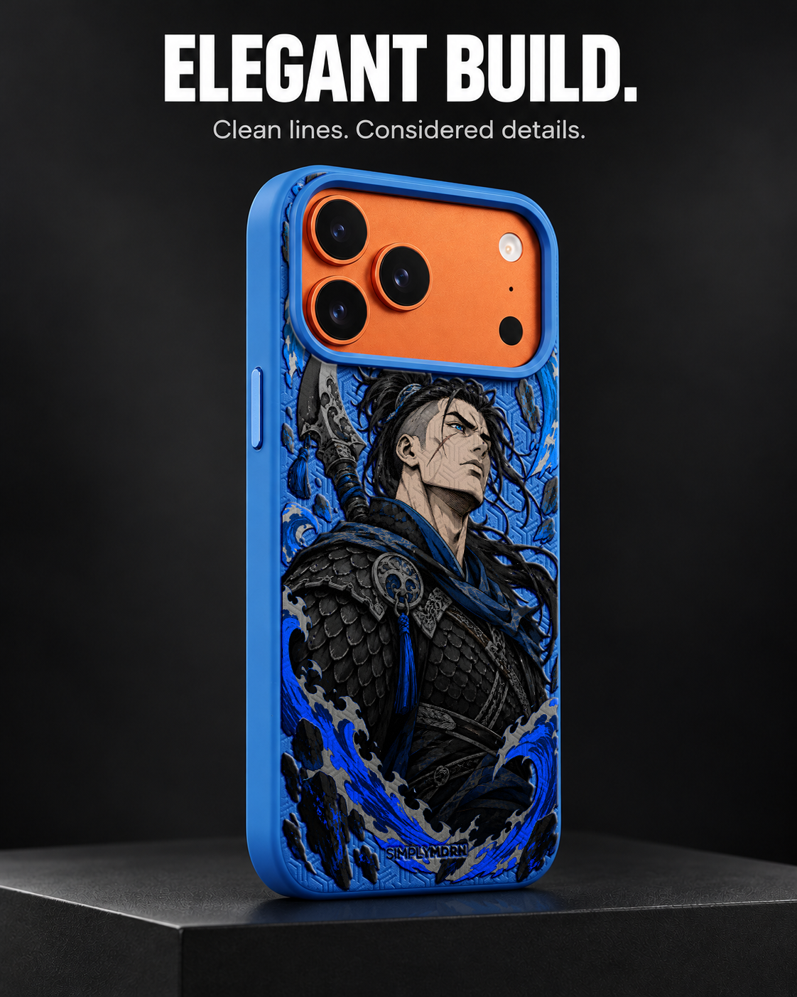 TIDAL RONIN LeatherX case in Blue, representative iPhone Pro-style template, view 4