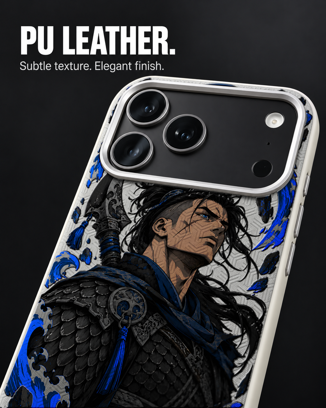 TIDAL RONIN LeatherX case in Light Gray, representative iPhone Pro-style template, view 3
