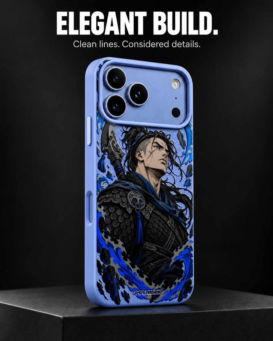 TIDAL RONIN LeatherX case in Periwinkle, representative iPhone Pro-style template, view 4