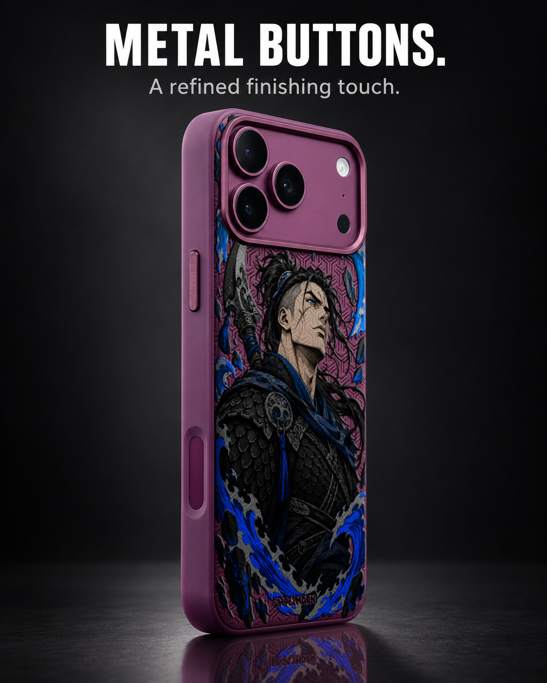 TIDAL RONIN LeatherX case in Plum, representative iPhone Pro-style template, view 2