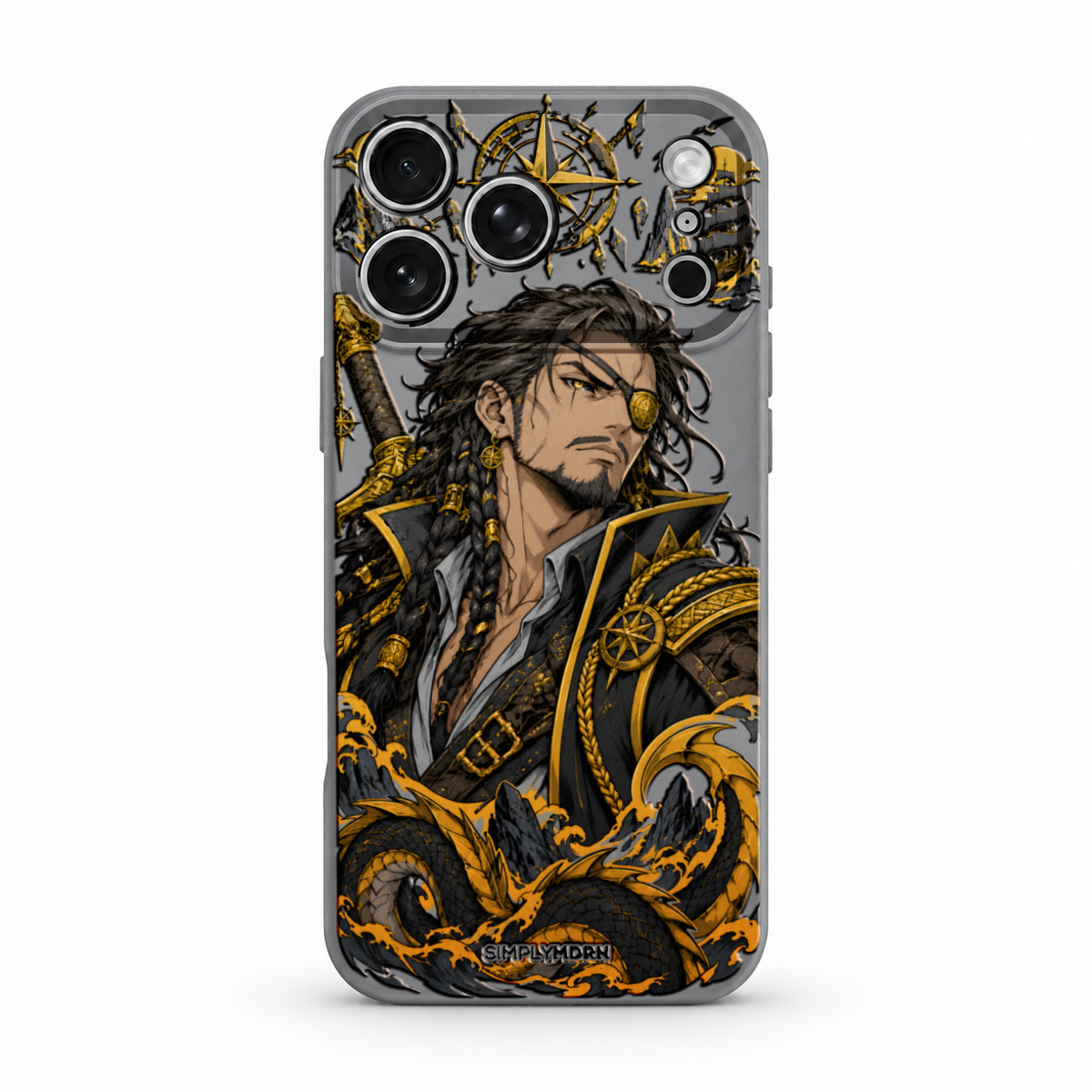 GILDED CORSAIR original anime-inspired artwork on Slim S2 Gray case, pictured on iPhone 17 Pro Max - view 1