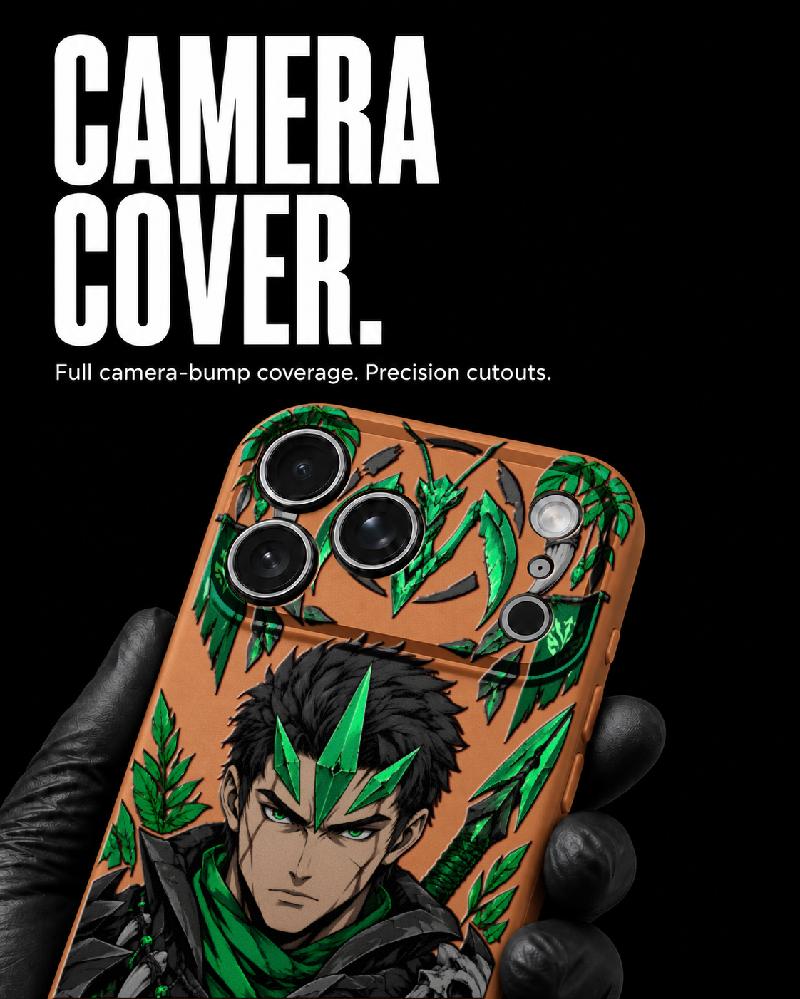 JADE PREDATOR original anime-inspired artwork on Slim S2 Orange case, pictured on iPhone 17 Pro Max - view 4