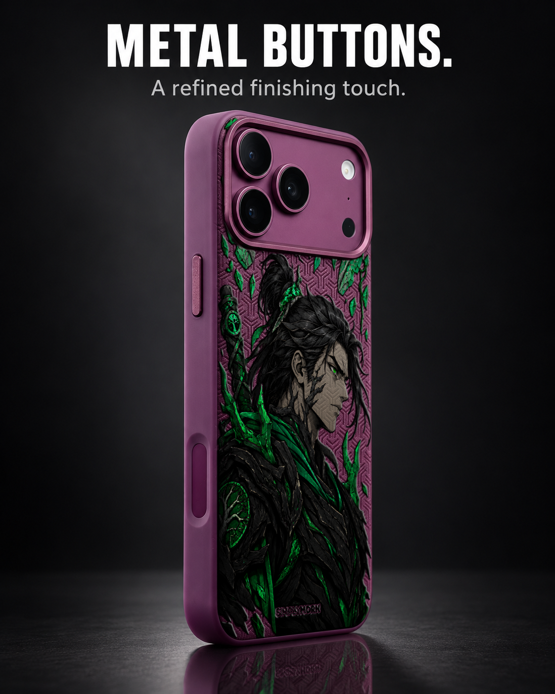 DUSK ANTLER LeatherX case in Plum, representative iPhone Pro-style template, view 2