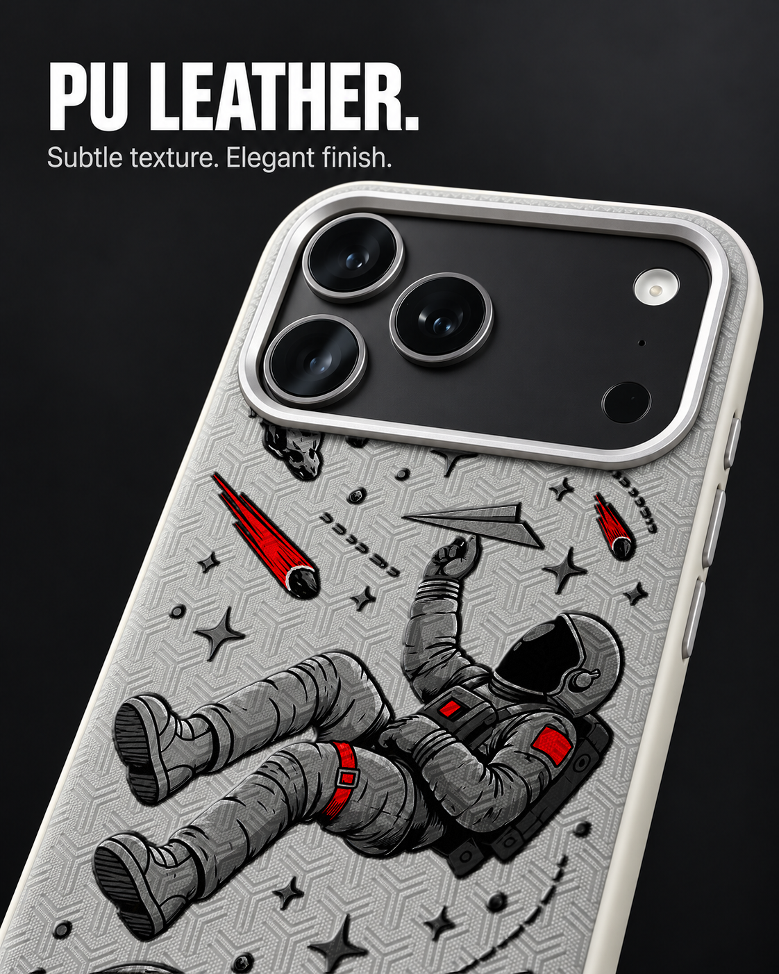 ORBIT FOLD LeatherX case in Light Gray, representative iPhone Pro-style template, view 3