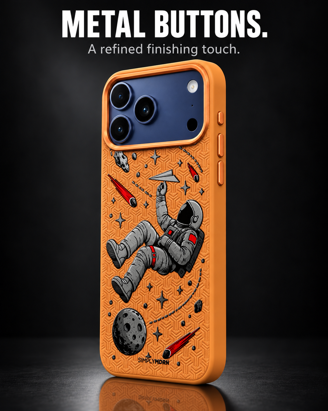ORBIT FOLD LeatherX case in Orange, representative iPhone Pro-style template, view 2