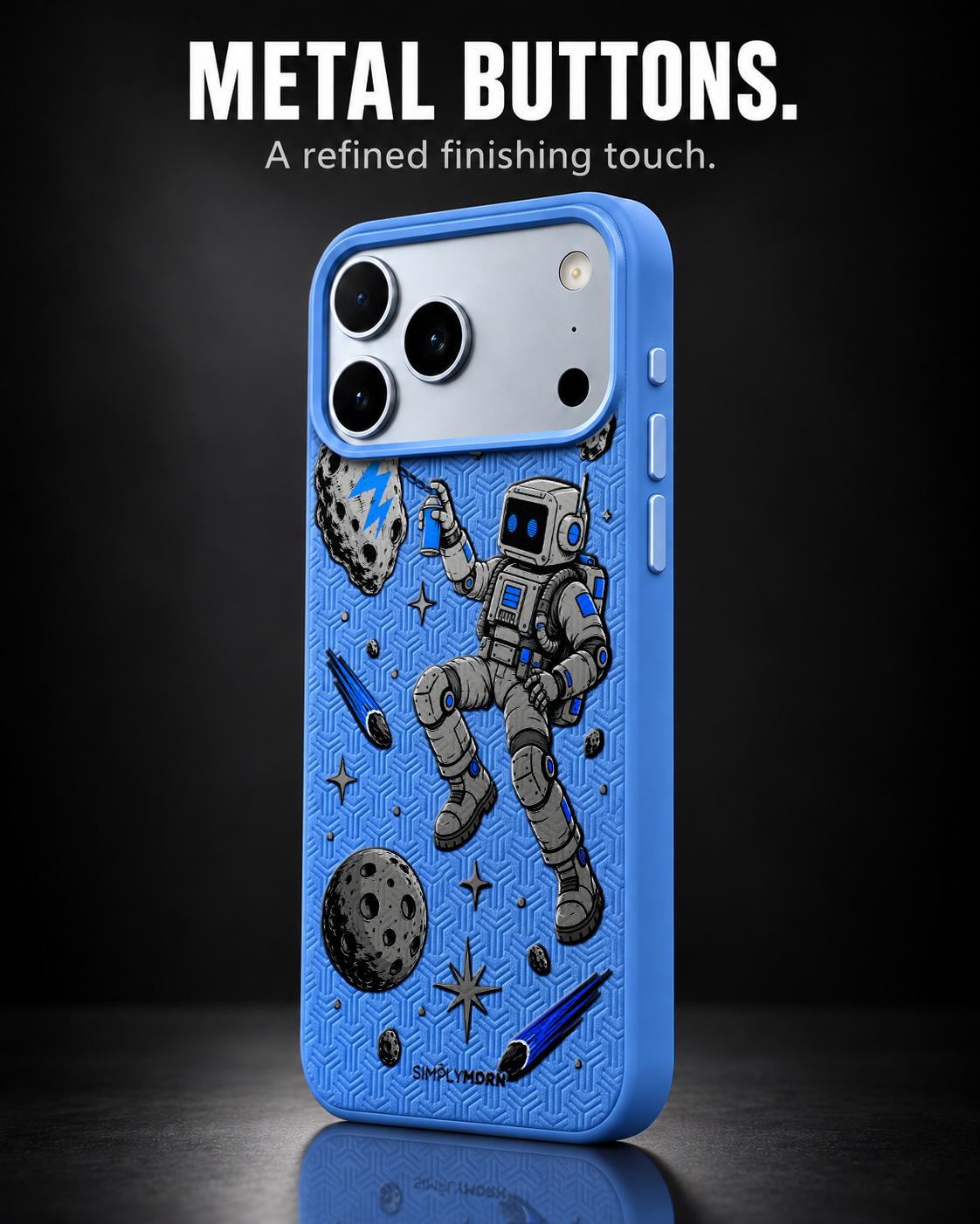 COSMIC TAG LeatherX case in Blue, representative iPhone Pro-style template, view 2