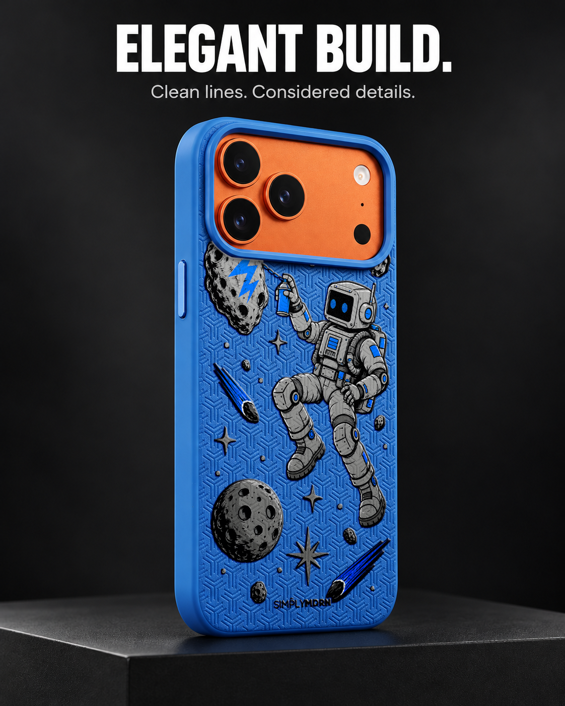 COSMIC TAG LeatherX case in Blue, representative iPhone Pro-style template, view 4