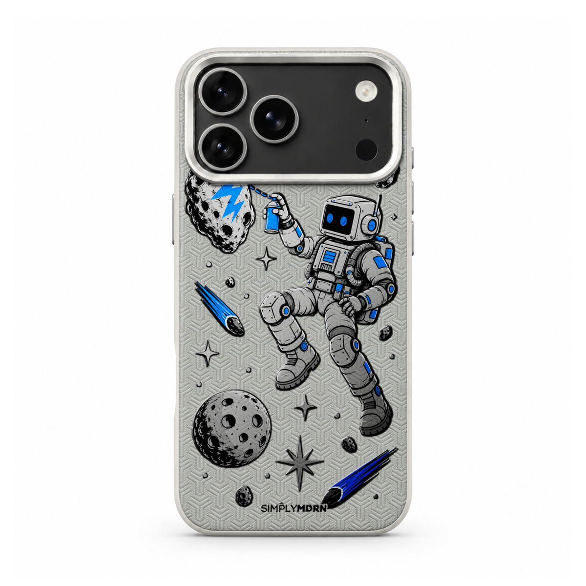 COSMIC TAG LeatherX case in Light Gray, representative iPhone Pro-style template, view 1