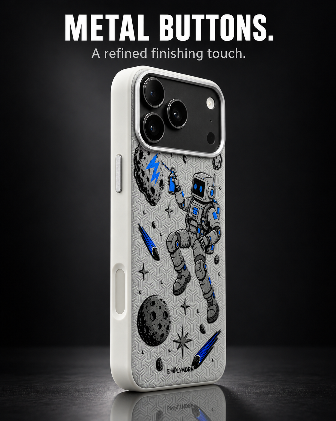 COSMIC TAG LeatherX case in Light Gray, representative iPhone Pro-style template, view 2