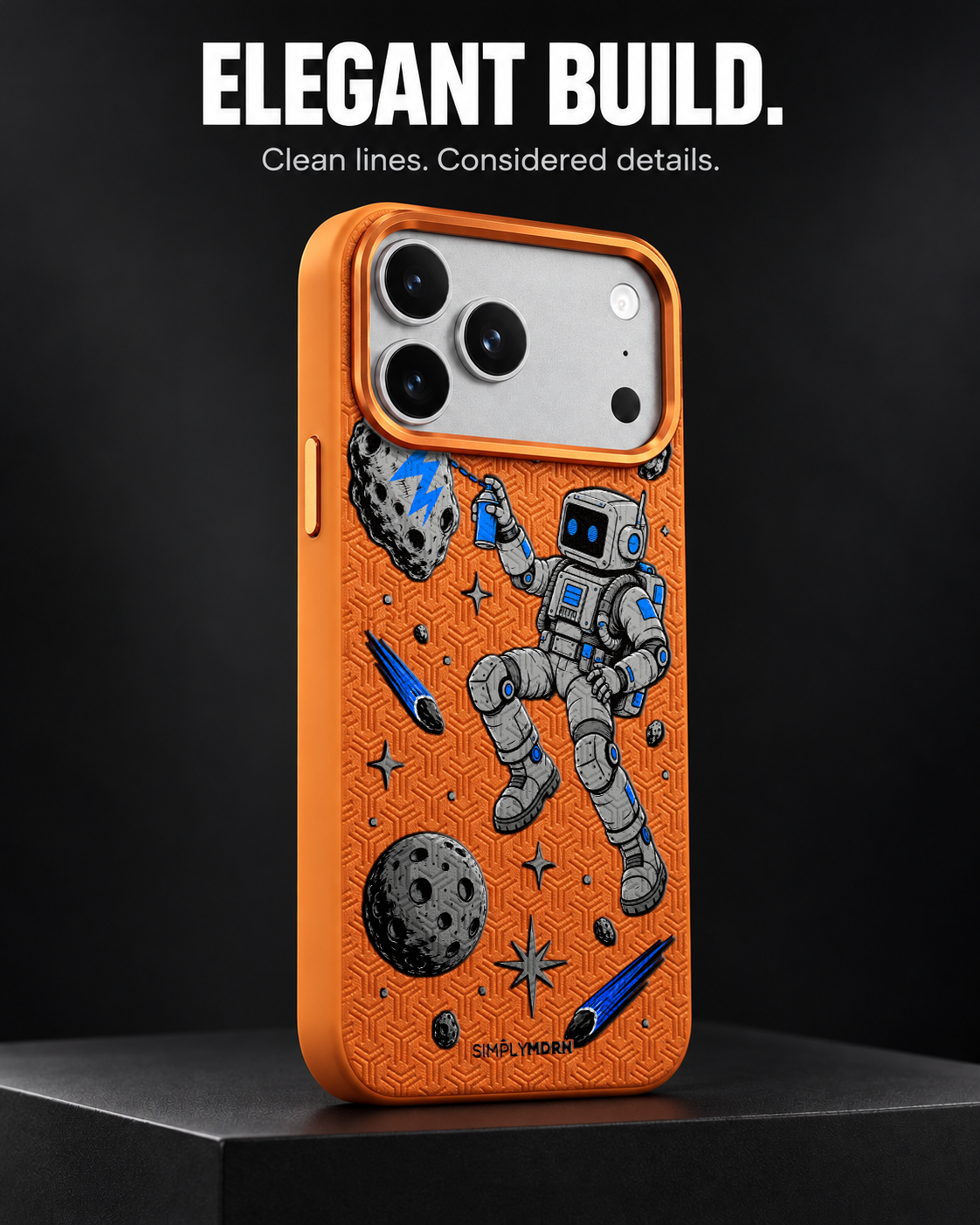 COSMIC TAG LeatherX case in Orange, representative iPhone Pro-style template, view 4