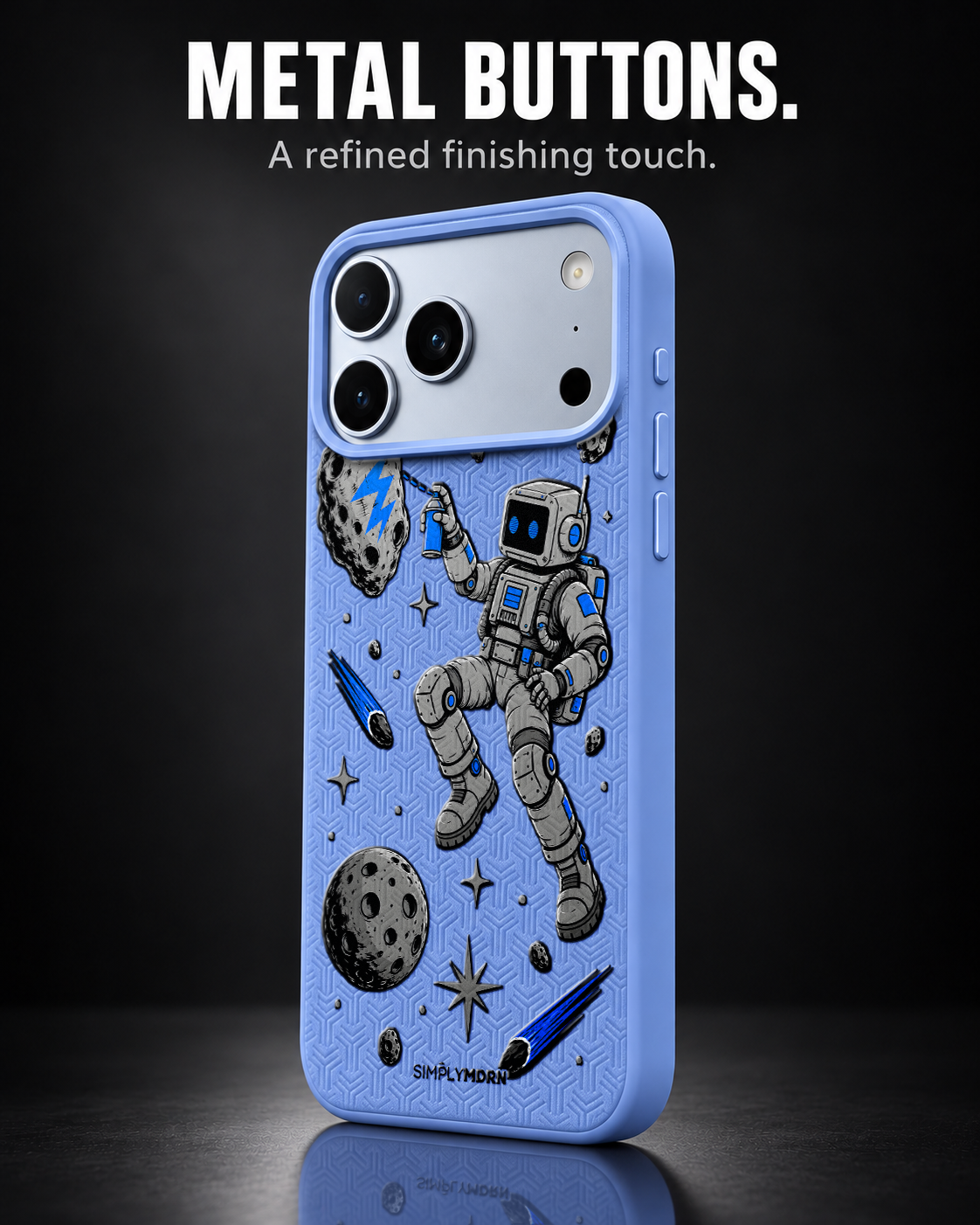 COSMIC TAG LeatherX case in Periwinkle, representative iPhone Pro-style template, view 2