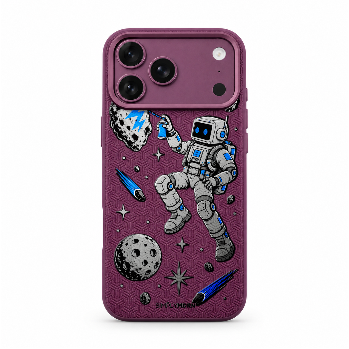 COSMIC TAG LeatherX case in Plum, representative iPhone Pro-style template, view 1