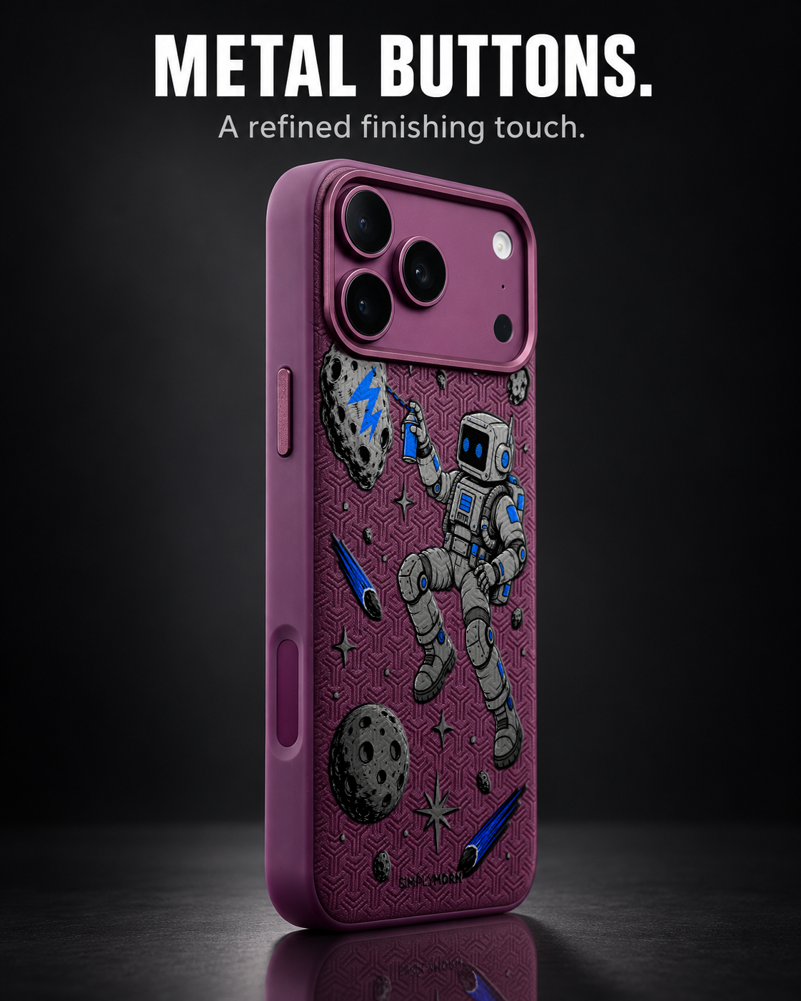 COSMIC TAG LeatherX case in Plum, representative iPhone Pro-style template, view 2