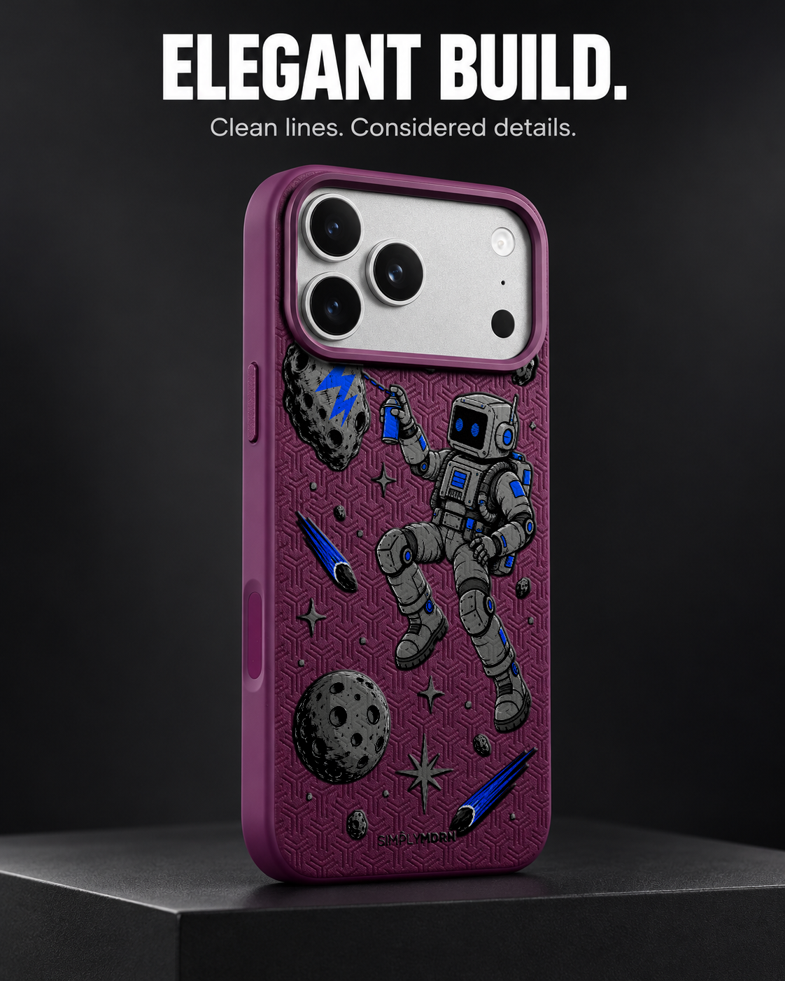 COSMIC TAG LeatherX case in Plum, representative iPhone Pro-style template, view 4