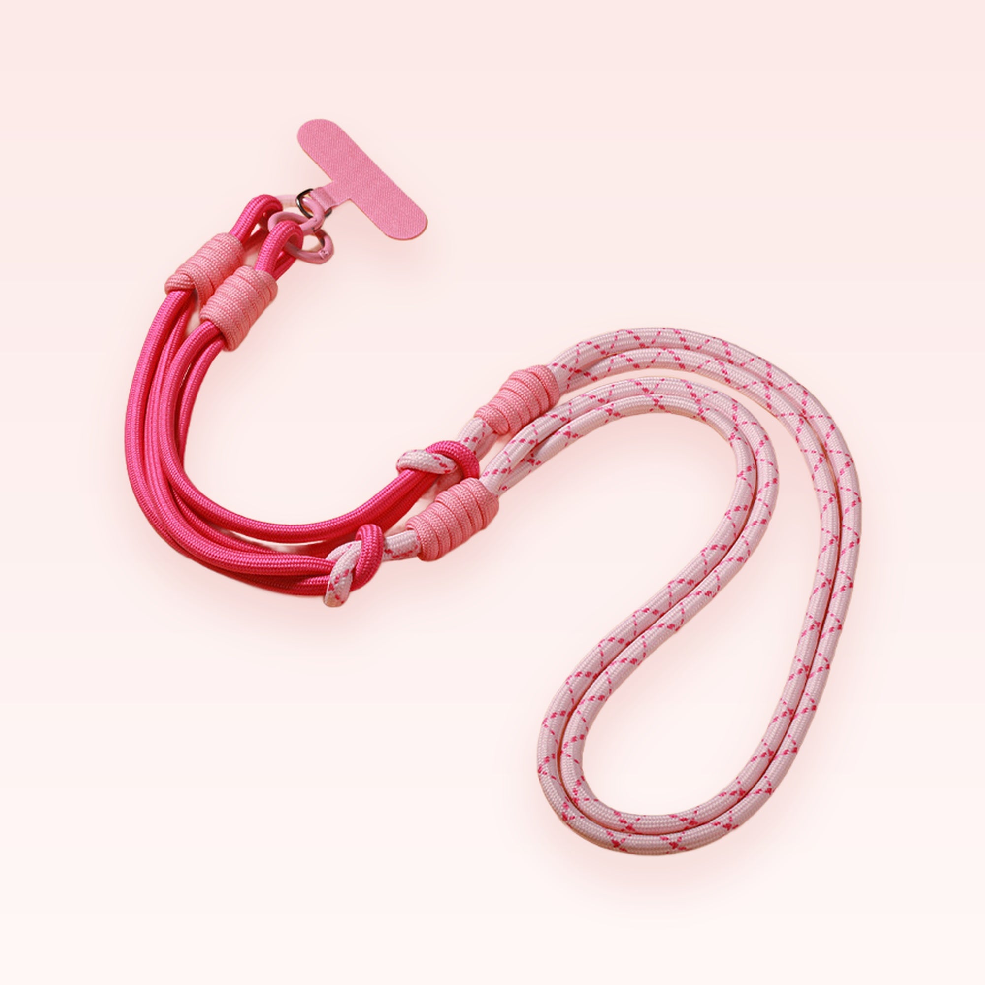Pink & White Rope Phone Lanyard | Adjustable Crossbody Wrist Neck Strap