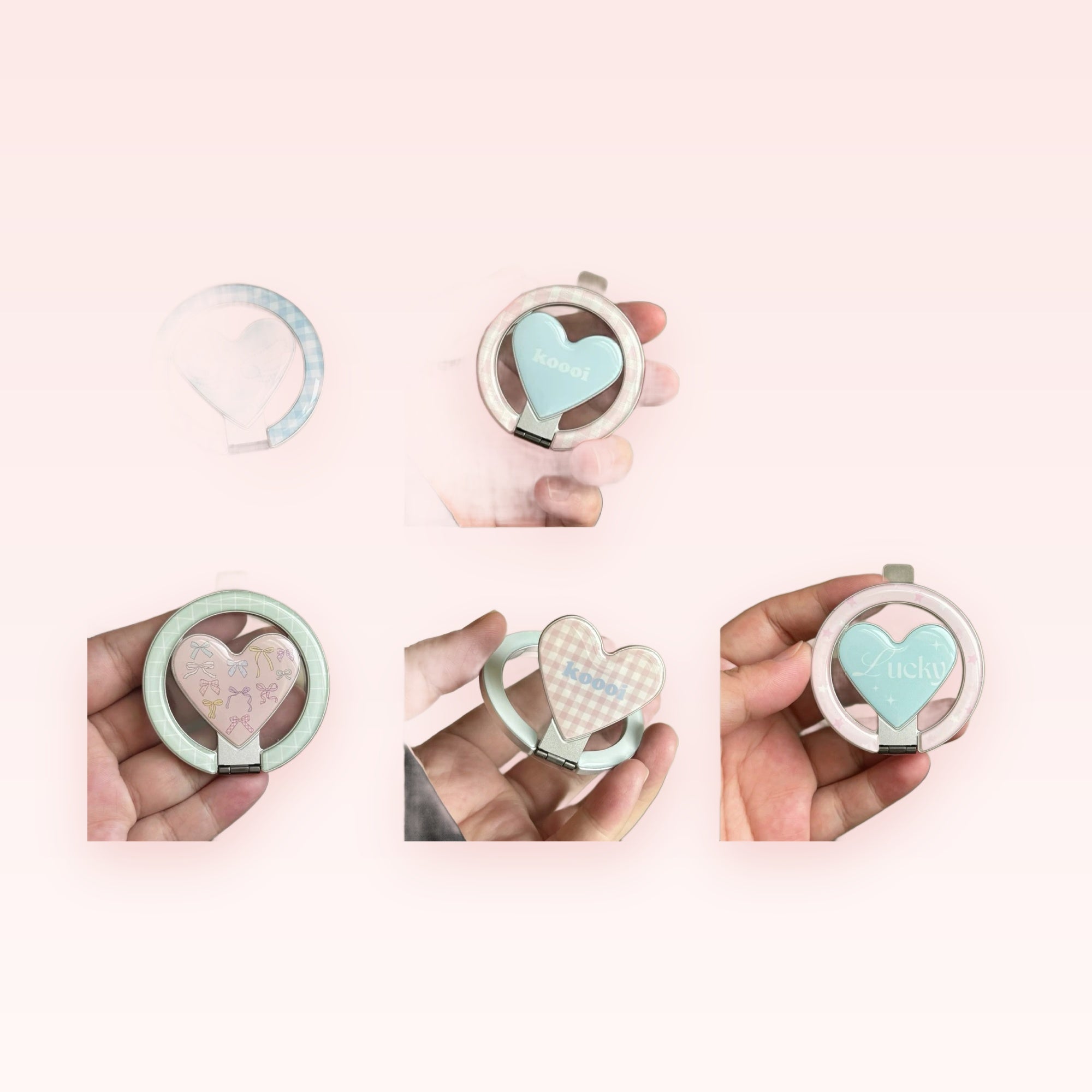 Kawaii Pastel Heart Phone Ring | Cute Gingham Bow Star Finger Holder Kickstand