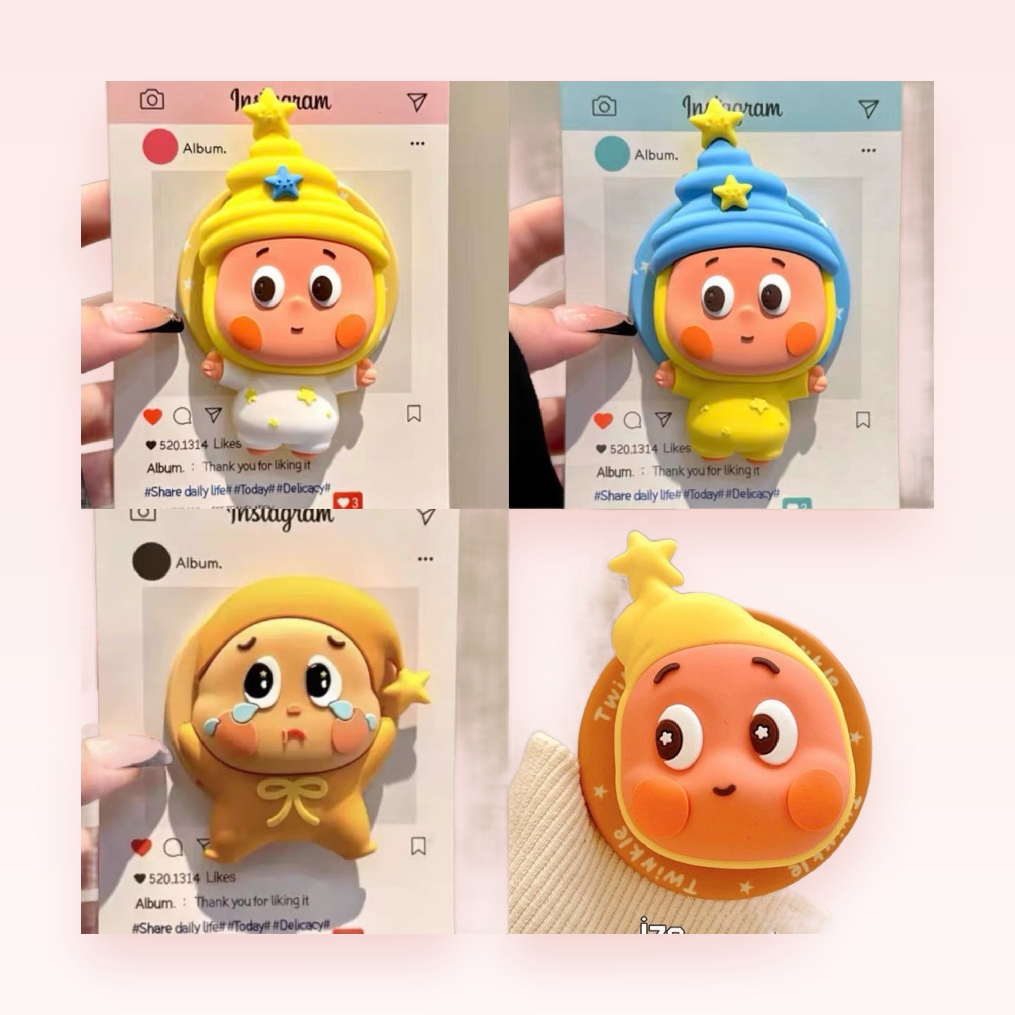 Kawaii Starry Night Character Phone Grip | Cute Cartoon Pop Socket Stand