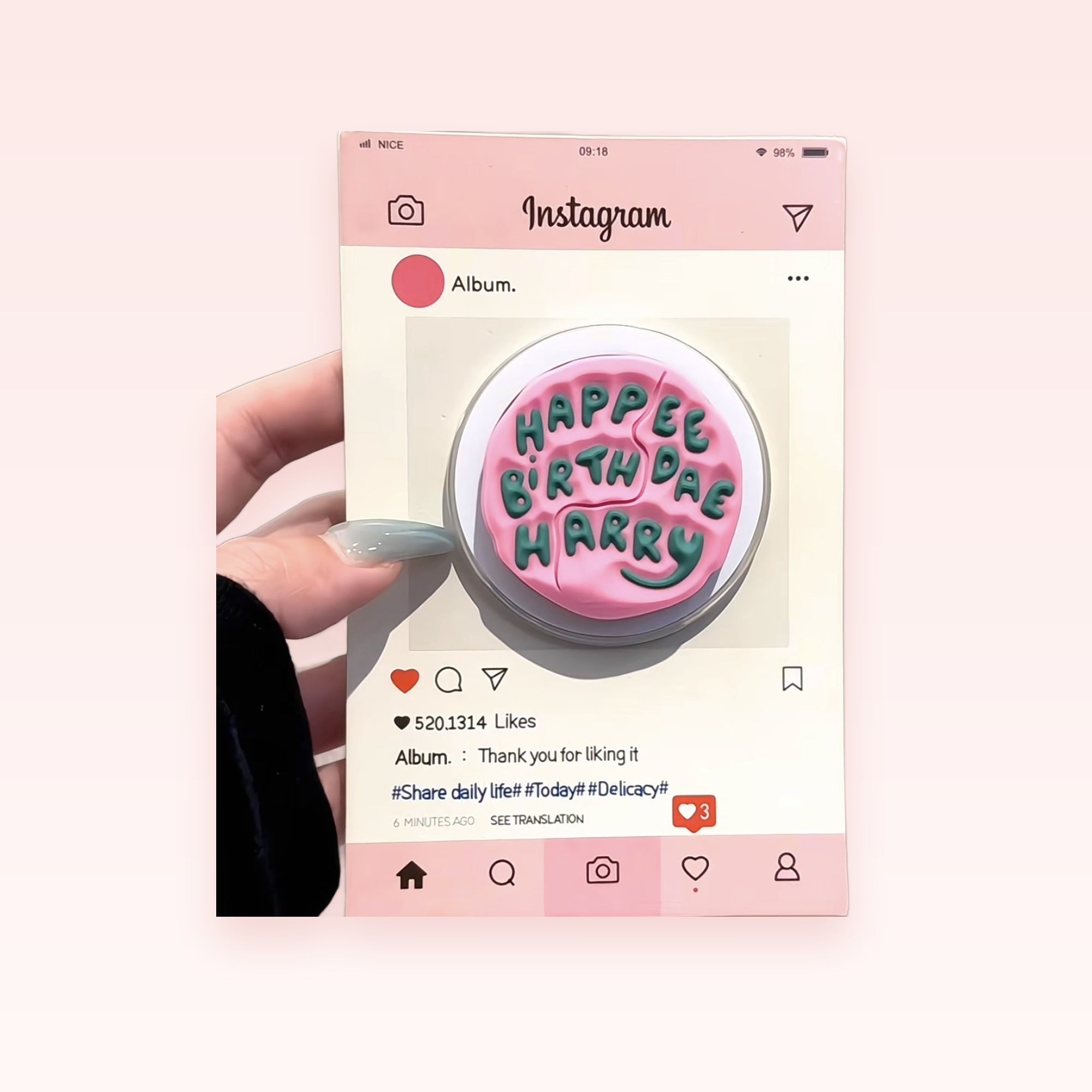 Birthday Candles — Pink Cake Phone Grip Stand