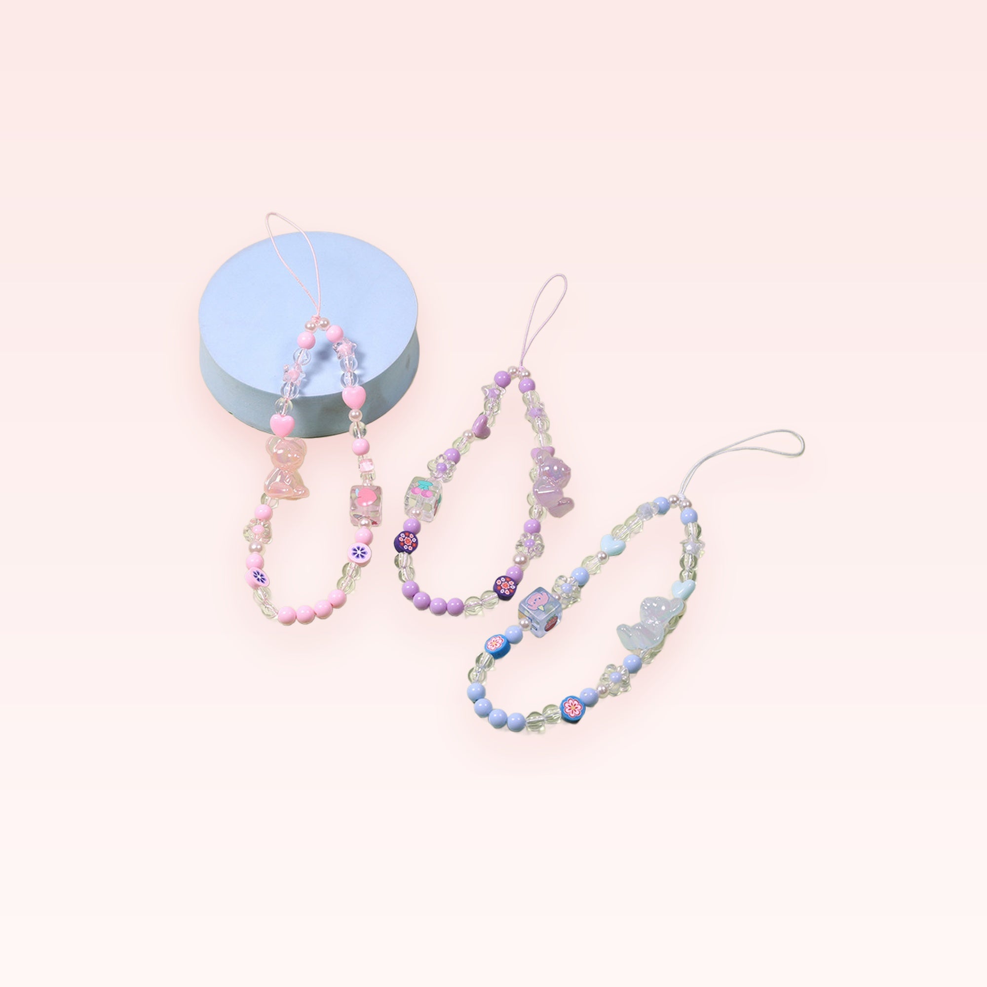 Kawaii Bear & Heart Bead Phone Charm Strap | Cute Wrist Lanyard