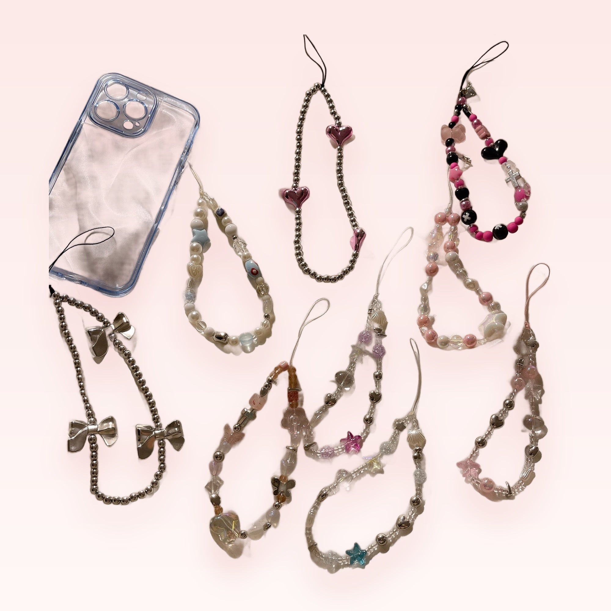 Aesthetic Beaded Phone Charm Straps | Cute Pearl & Heart Wrist Lanyards