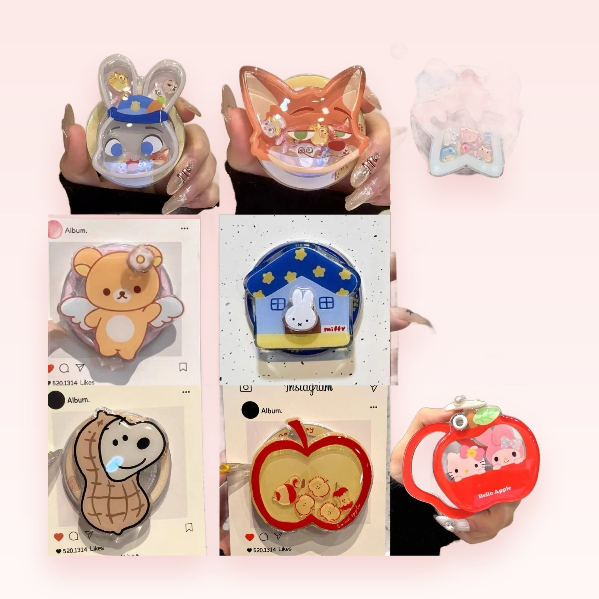 Cute Cartoon Character Liquid Glitter Phone Grip | Kawaii Pop Socket Stand