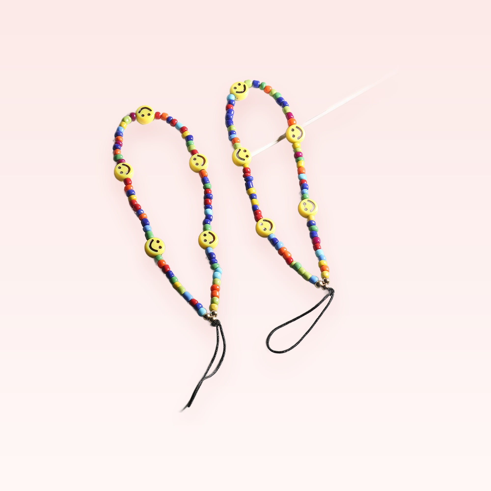 Smiley Face Bead Phone Charm Strap | Rainbow Wrist Lanyard