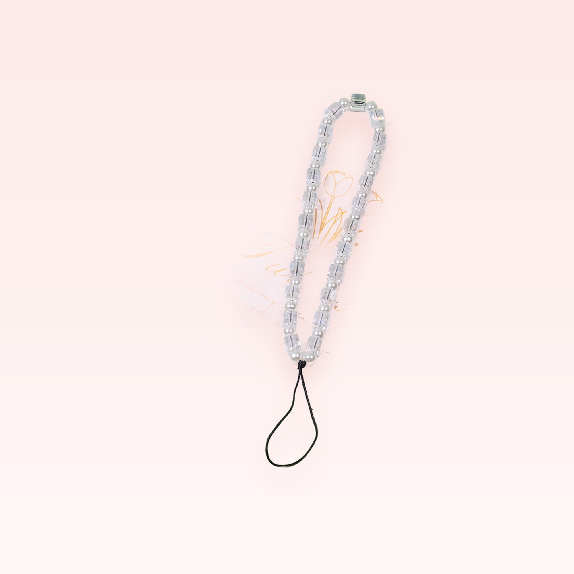 Clear & Pearl Bead Phone Charm Strap | Cute Wrist Lanyard