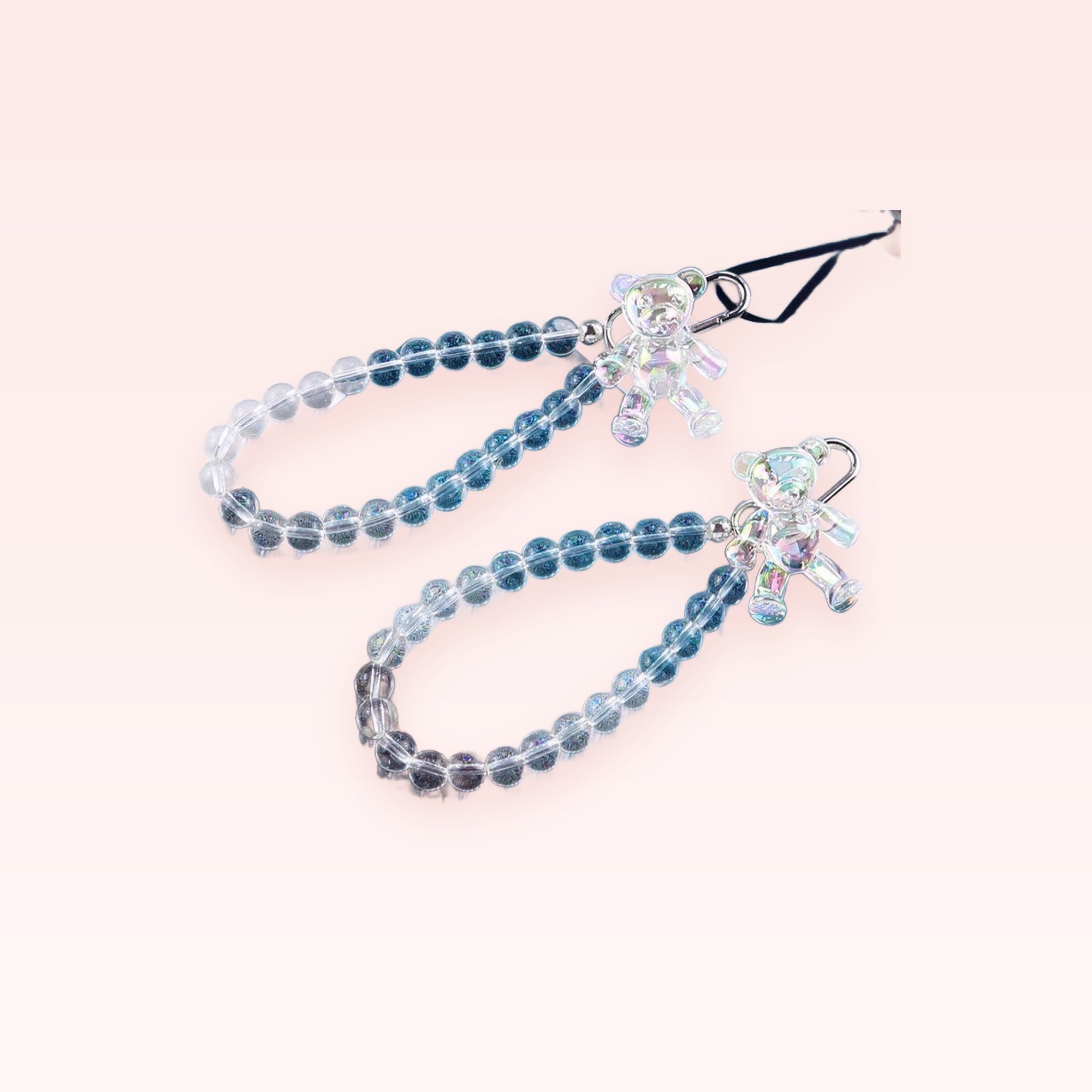 Iridescent Bear Phone Charm Strap | Crystal Bead Wrist Lanyard