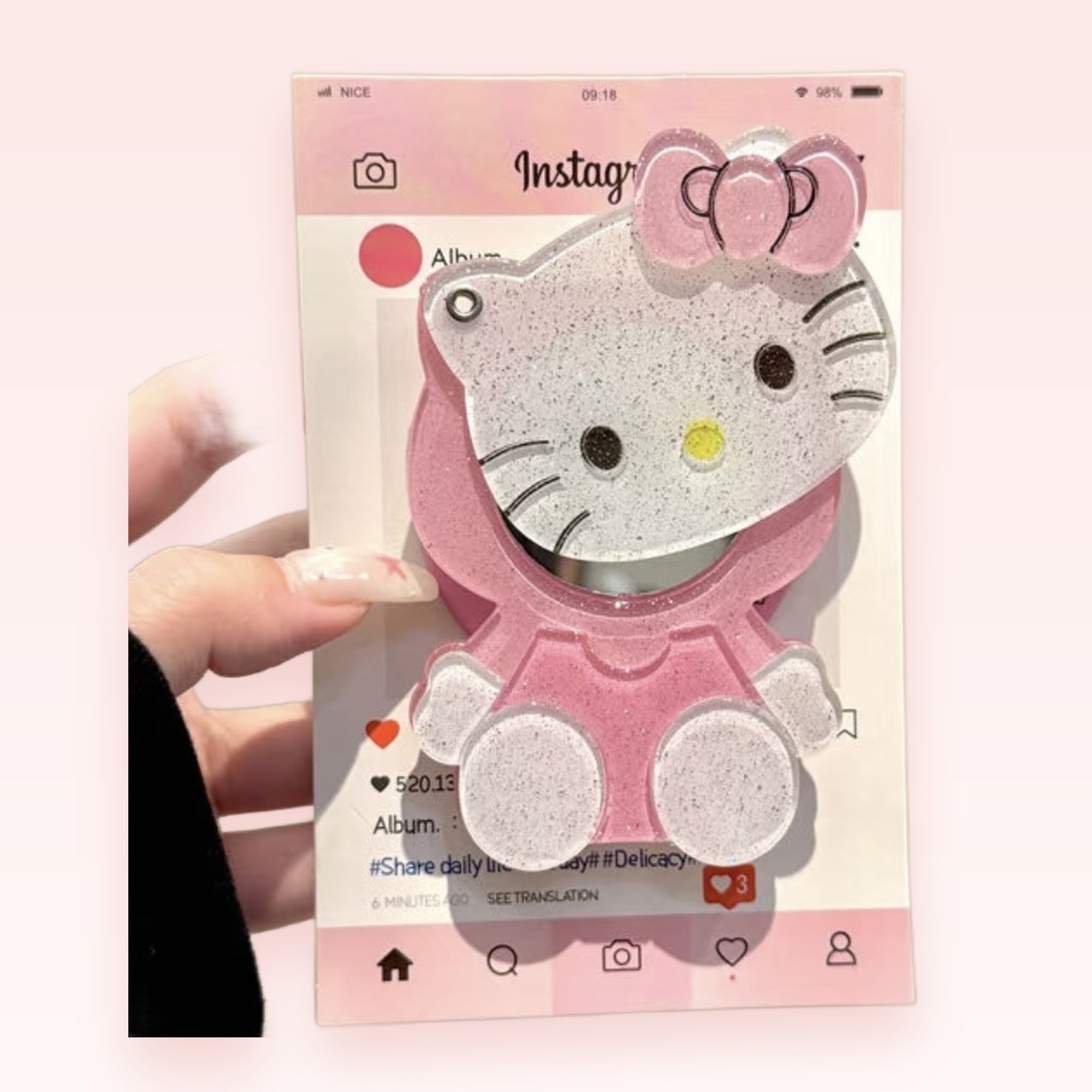 Glitter Hello Kitty Phone Grip | Kawaii Pink Pop Socket Stand