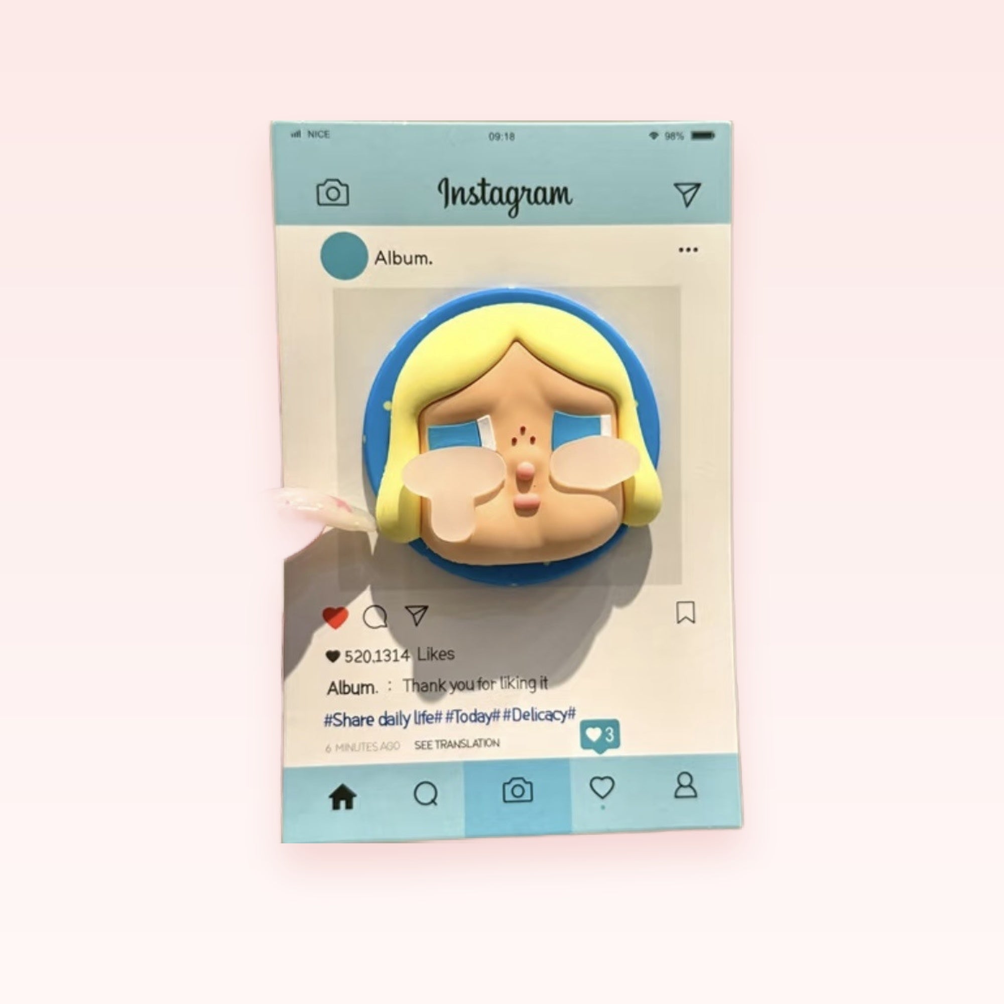 Kawaii Crying Girl Instagram Phone Grip | Cute Blue Pop Socket Stand