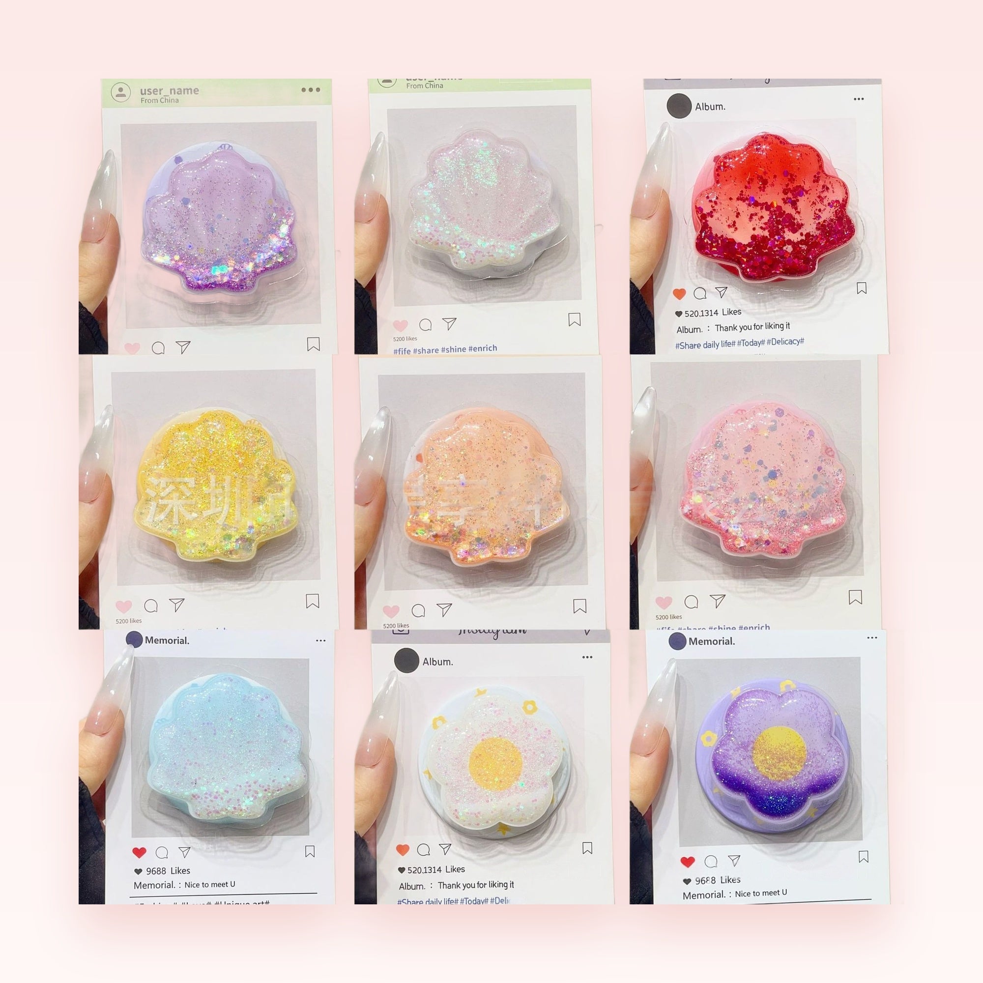 Sparkly Glitter Shell Phone Grip | Kawaii Pastel Pop Socket Stand