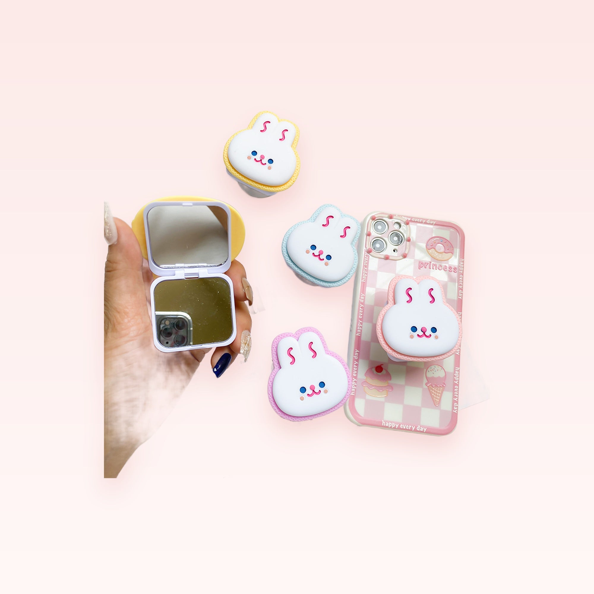 Cute Bunny Phone Grip Stand | Kawaii Pop Socket with Mirror