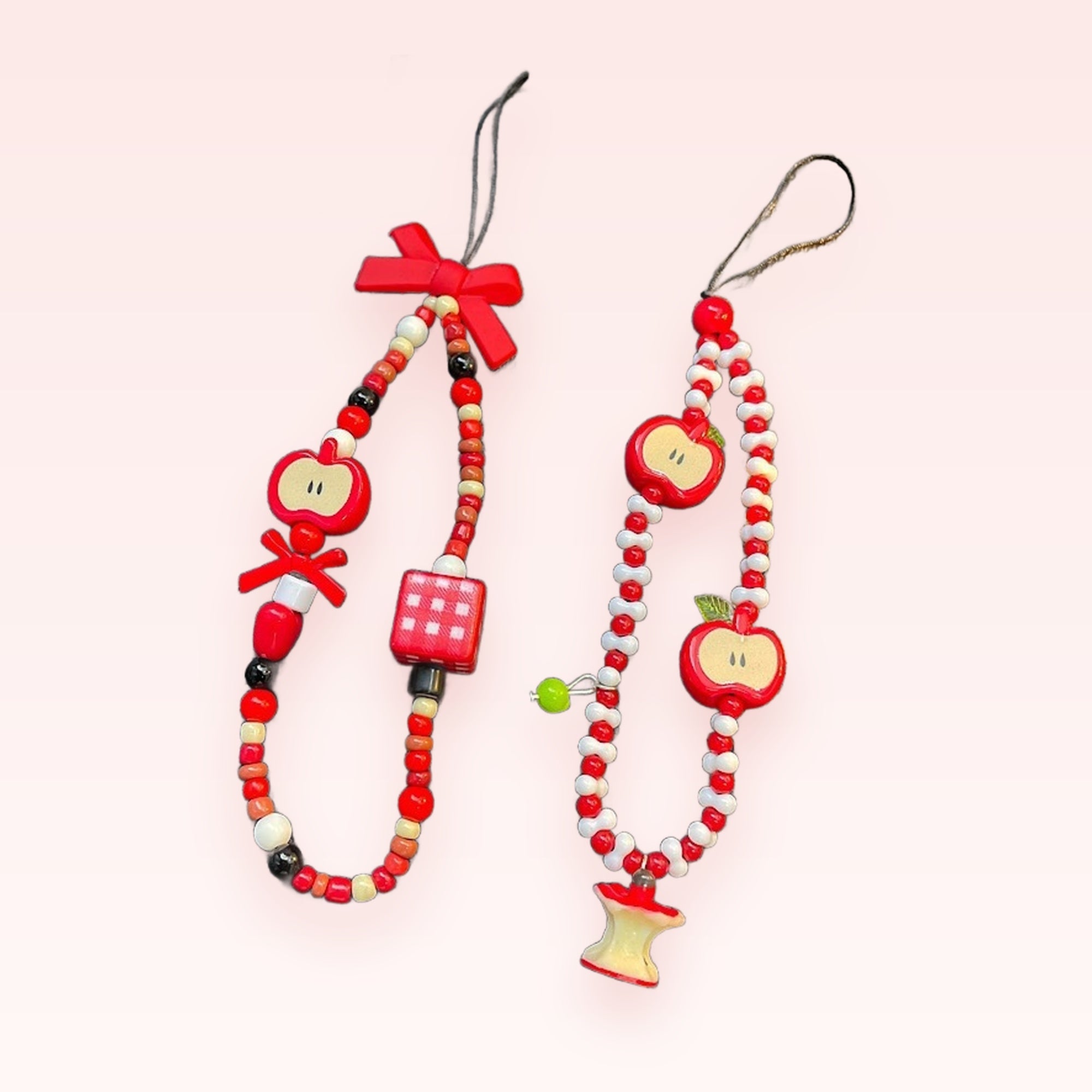 Cute Red Apple Beaded Phone Charm | Kawaii Fruit Wrist Strap Lanyard